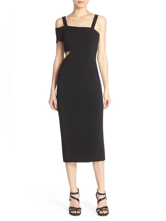 JAYGODFREY Dresses & Skirts - Jay Godfrey Asymmetric Cutout Off Shoulder Midi Sheath Dress | Black | 0